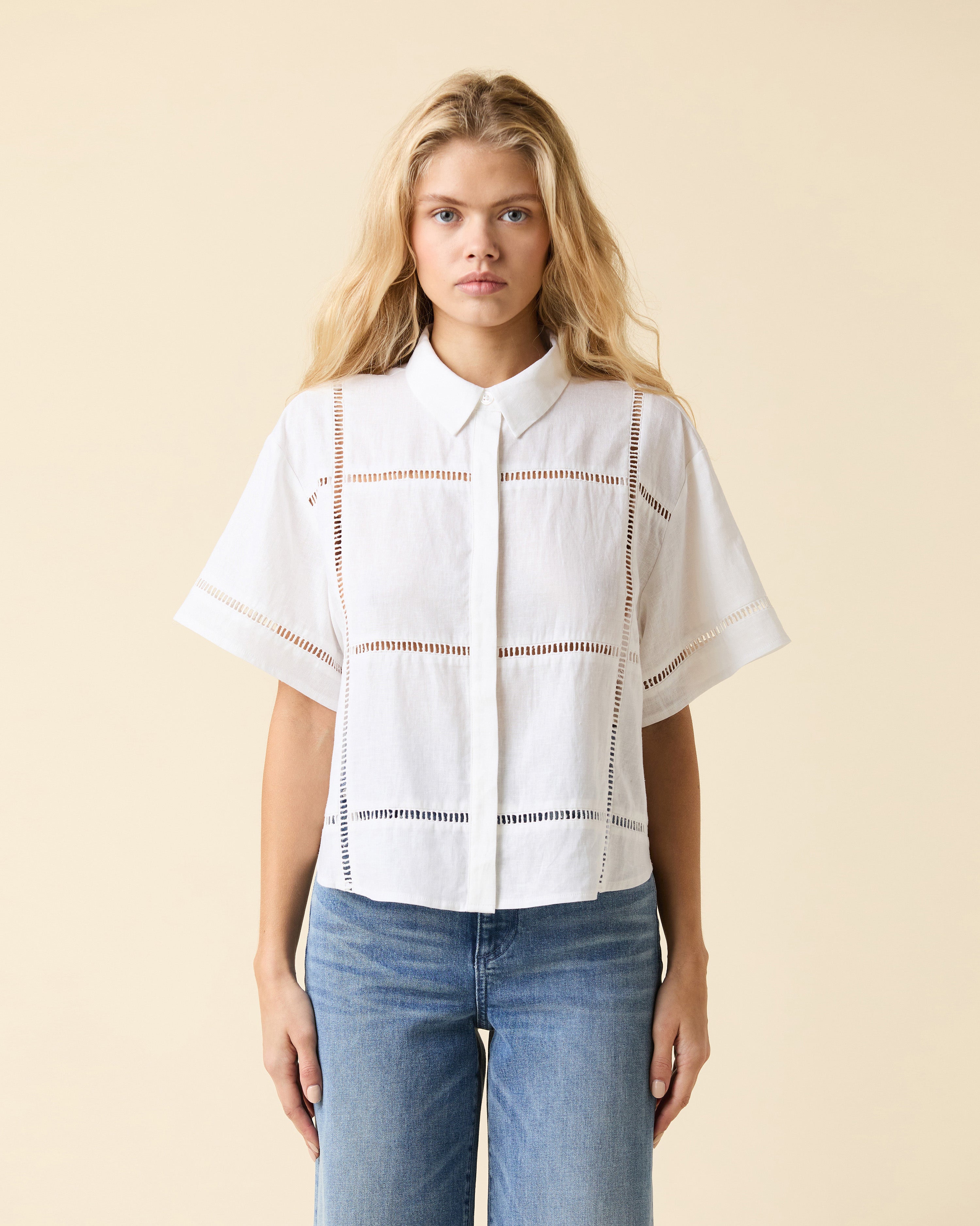 Linen Eyelet Shirt – LE JEAN Linen Eyelet Shirt – LE JEAN