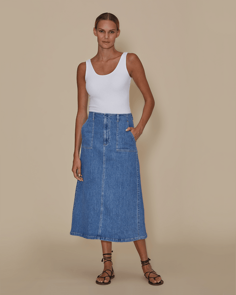 Straight Denim Midi Skirt - Mid Vintage | Boden US